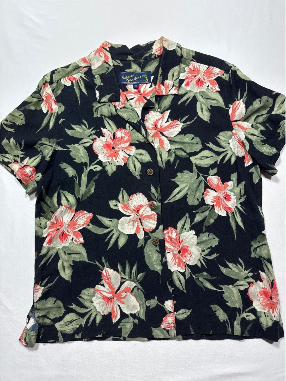Island Traders Medium Black Floral Hawaiian Shirt – Paradise